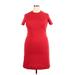 Casual Dress - Sheath High Neck Short sleeves: Red Solid Dresses - Women's Size 18
