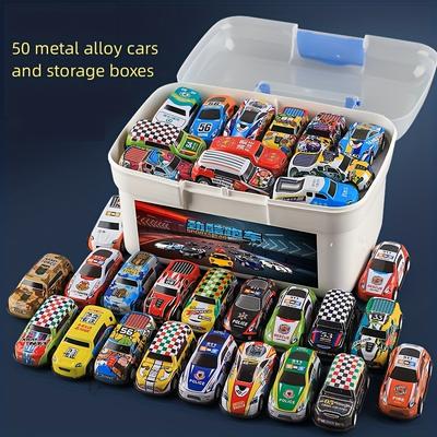 50pcs With Storage Box Mini Alloy Car Tin Car Back...