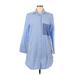 Zara Casual Dress - Mini Collared 3/4 sleeves: Blue Stripes Dresses - Women's Size Medium