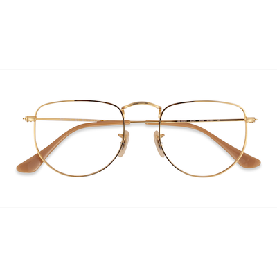 Unisex s geometric Shiny Gold Metal Prescription eyeglasses - Eyebuydirect s Ray-Ban RB3958V Elon