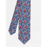 J.McLaughlin Men's Cotton Silk Tie in Watercolor Rose Denim/Red | Cotton/Linen/Silk
