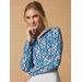 J.McLaughlin Women's Bedford Top in Mini Block Chain Navy/Medium Blue, Size Small | Nylon/Spandex/Catalina Cloth