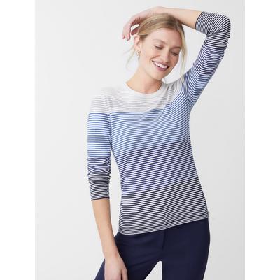 J.McLaughlin Women's Poet Sweater in Stripe Blue/Gray, Size Large | Cotton/Spandex