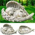 Cheer.US Collections Dog Memorial Statue/Pet Memorial Statue/Sleeping Dog Grave Marker Stone with Feathered Angel Wings for Outdoor or Indoor (Natural Stone Color Finish)