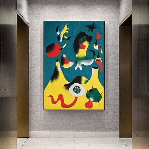 Handgemalte Kopien berühmter Joan Miro-Gemälde auf Leinwand, moderne Kunstwerke, abstrakte Leinwand-Wandkunstbilder für Wohnzimmerdekoration (Tänzerin, Herz, Liebe), rahmenlos Image