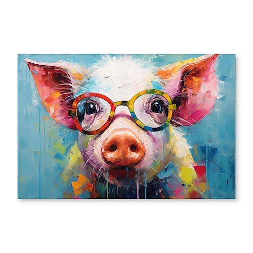 Handgefertigtes Ölgemälde auf Leinwand, Wandkunst, Dekoration, modernes Tier, niedliche Cartoon-Farben, Yak-Schwein, Hirsch, für Heimdekoration, gerollt, rahmenlos, ungedehntes Gemälde Image