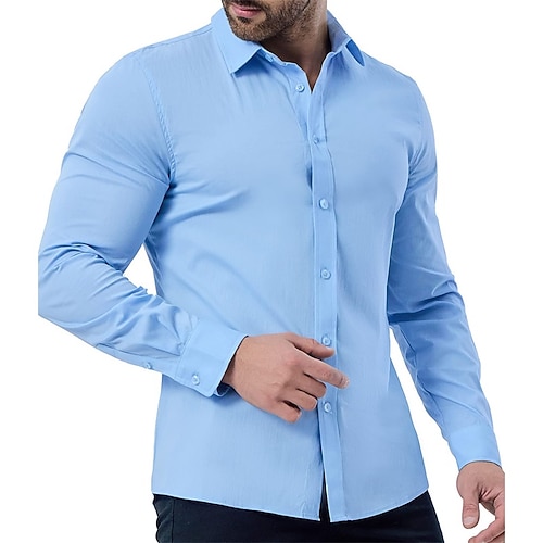 Herren Oberhemd Glatt Hochzeit Urlaub Schwarz Weiß Rosa Blau Langarm Umlegekragen Frühling Herbst Bekleidung Button-Down Image