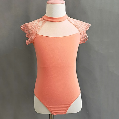 Tanzkleidung für Kinder Ballett Gymnastikanzug / Einteiler Spitze Einfarbig Farbaufsatz Mädchen Ausbildung Leistung Gurte Hoch Elasthan Spitze Image
