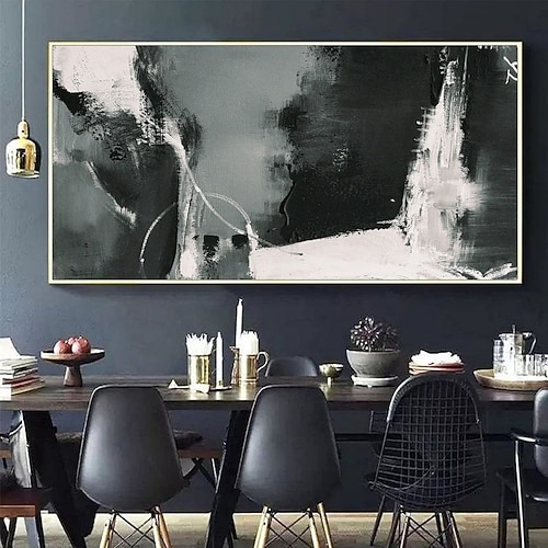 Handgefertigtes Ölgemälde auf Leinwand, Wandkunst, Dekoration, modern, schwarz-weiß, abstrakt, für Heimdekoration, gerolltes, rahmenloses, ungedehntes Gemälde Image