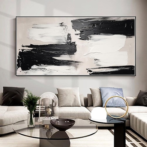 Handgefertigtes Ölgemälde auf Leinwand, Wandkunst, Dekoration, modern, schwarz-weiß, abstrakt, für Heimdekoration, gerolltes, rahmenloses, ungedehntes Gemälde Image
