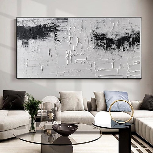 Handgefertigtes Ölgemälde auf Leinwand, Wandkunst, Dekoration, schwarz-weiß, modernes, einfaches, handgemaltes, abstraktes, dekoratives Bild für Zuhause, Wohnzimmer, gerolltes, rahmenloses, Image