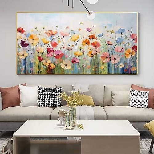 Handgefertigtes Ölgemälde auf Leinwand, Wandkunst, Dekoration, moderne abstrakte Blumenlandschaft für Heimdekoration, gerolltes, rahmenloses, ungedehntes Gemälde Image