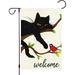 Newhomestyle Welcome Spring Garden Flag 12x18 Double Sided Burlap Small Black Cat Garden Yard Flags for Seasonal Outside Outdoor House Decoration