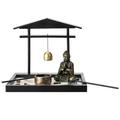 MyGift Mini Zen Sand Garden Set with Buddha Statue Black Metal Asian-style