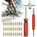 BUZIFU 33pcs Valve Core Remover Tool Tyre Valve Stem Removal Tool Kit with 30Pcs Valve Cores/4 in 1 Tyre Valve Repair Tool/Dual & Single Head Valve Core Removers for Car/Bicycle/Motorcycle