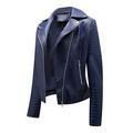 Women s Plus Size Biker Motorcycle Jacket 2023 Clothes Open Front Lapel Fall Fashion Solid Color Outerwears Faux Leather Jacket Winter Warm Coat Navy M