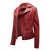 Women s Plus Size Biker Motorcycle Jacket 2023 Clothes Open Front Lapel Fall Fashion Solid Color Outerwears Faux Leather Jacket Winter Warm Coat Wine XXL