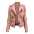 Aoochasliy Womens Jackets and Coats Clearance Lapel Faux Leather Ladies Lapel Motor Jacket Overcoat Zip Biker Short Punk Cropped Tops