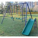 Swing Sets for Backyard 4 in 1 Swing Set with 2 Swings Seats 1 Glider and 1 Slide for Kids Ages 3-8 Heavy-Duty A-Frame Metal Swing Set for Playground Park Max Weight 500lbs