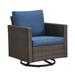 PARKWELL Outdoor Swivel Glider Chair Patio Swivel Rocking Lounge Chair with Navy Cushions for Balcony Patio Brown Wicker
