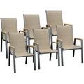 ECOPATIO Outdoor Patio Dining Chairs Set of 6 Stackable Steel Chairs with Armrest Durable Frame for Lawn Garden Backyard Khaki