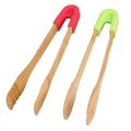 2 Pcs Bamboo Food Clip Kitchen Tongs Bread Barbeque Silicone Cooking Utensils Wooden