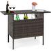 Outdoor Patio Wicker Bar Counter Table Backyard Furniture w/ 2 Steel Shelves and 2 Sets of Rails - Brown