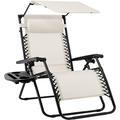 S Zero Gravity Outdoor Recliner S Lounge Chair w/Adjustable Canopy Shade Headrest Side Accessory Tray Textilene Mesh - Ivory