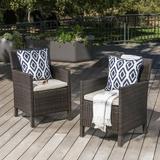 QCAI Cypress Outdoor Wicker Dining Chairs with Water Resistant Cushions 2-Pcs Set Multibrown / Light Brown