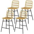 Gymax 4 PCS Rattan Bar Stools Counter Height Chairs w/ Metal Legs Natural