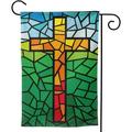 HGUAN Jesus Christ Cross Religious Stained Glass Style Garden Flag Double Sided Vertical Christian Lord Faith Cross Stained Glass Style House Flags Yard Signs Outdoor Decor