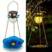 Hanging Solar Bird Feeder Wild Feeders Metal Tray Crackle Glass Ball Lights Waterproof Yard Decor