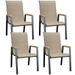 ECOPATIO Outdoor Patio Dining Chairs Set of 4 Stackable Aluminum Chairs with Armrest Durable Frame for Lawn Garden Backyard Khaki