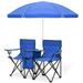 Double Camping Chair with Umbrella and Cooler for Adults Heavy-Duty Folding Chair Navy Blue