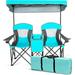 QCAI Double Camping Chair with Canopy 2 Person Folding Beach Chair with Canopy Shade Table Beverage Holder and Storage Bag Double Rocker Chair Outdoor for Camping Beach Picnic Turquoise