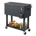 SYTHERS 80 Quart Rolling Ice Chest Cooler Cart Patio Backyard Party Drink Beverage Bar Stand Up Cooler Trolley Dark Grey