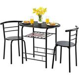 NLIBOOMLife 3 Piece Dining Set Compact 2 Chairs and Table Set with Metal Frame and Bistro Pub Breakfast Space Saving for Apartment and Kitchen (Natural & Black)