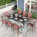 Sophia & William 9 Piece Patio Dining Set 82.6â€³Metal Table and 8 Red Textilene Chairs