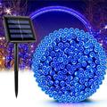 Solar Outdoor String Christmas Lights 39Ft 100 LED 8 Modes Patio Lighting for Outside Yard Gazebo Party Wedding Tents Porch Xmas Garden Backyard Tree Decorations Indoor Balcony Decor Lights