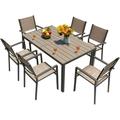 7 Pieces Patio Dining Set Outdoor Furniture with 6 Stackable Textilene Chairs and Large Table for Yard Garden Porch and Poolside (Beige)