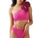 SZXZYGS Lap Swimsuits for Women Women s One Shoulder Large Three Flower Solid Color High Waist Split Swimsuit 2024