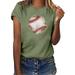 PMUYBHF Female Blouses for Women Dressy Casual Plus Size Summer July 4Th Women Casual Baseball Printing Short Sleeves Crew Neck Loose Tshirt Blouse Tops Plus Size Tops for Women Long Sleeve Green M