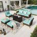 Sophia & William 8 Piece Outdoor Wicker Patio Conversation Sofa Set with Fire Pit Table Turquoise