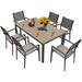 7 Pieces Patio Dining Set Outdoor Furniture with 6 Stackable Textilene Chairs and Large Table for Yard Garden Porch and Poolside (Grey)