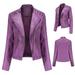 Lovskoo Women Faux Leather Jacket Moto Biker Coat Trendy Lapel Zip Biker Short Punk Cropped Tops Asymmetrical Motorcycle Jacket Standard Outerwear Short Coat Purple