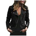 XFLWAM Women s Faux Leather Cropped Jacket Zip Up Long Sleeve Motorcycle Coat Plus Size Fashion Jacket Black 4XL