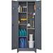 NLIBOOMLife Broom Closet Cabinet with Locking Doors Metal Cabinet with Hanging Rod Garage Cabinet with Hook Tool Cabinet (Grey&White 65\u201CH)