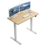 MOWENTA 43-inch Electric Height Adjustable 43 x 24 inch Stand Up Desk Light Wood Solid One-Piece Table Top White Frame Home & Office Furniture Sets B0 Series DESK-KIT-W04C