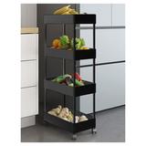 4-Tier Rolling Cart Slim Storage Cart Slide Out Storage Cart Utility Rolling Cart Storage Rolling Cart Craft Cart Storage Shelves Storage Organizer for Kitchen Bathroom Office (Black)