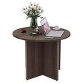 Round Conference Table 35.4 Small Meeting Table for Business Office Table with X-Shaped Wood Base (Walnut)